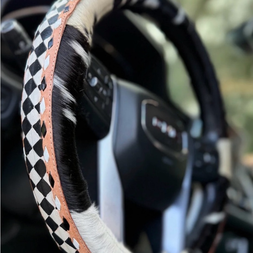 Black and White checkered western Steering Wheel Cover